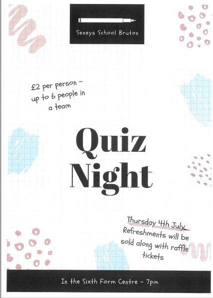 SexeysSchool's tweet photo. Please join us for our Charity #Quiz Night on Thursday 4th July in the Sixth Form Centre, 7pm in aid of @macmillancancer and @BritishRedCross. £2 pp &amp; up to 6 people in a team. More info here: https://t.co/kb7D5NMETE https://t.co/pSGFiAOKMH