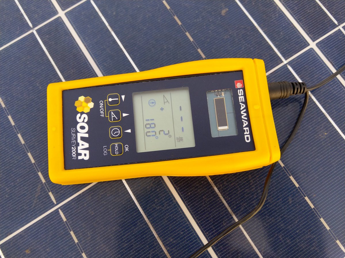 From my meter, we can get inclination and orientation of the panels as displayed. You play around with the direction and slope of panels to get the best irradiance(if we had sun it would have displayed up there on the display of the meter).