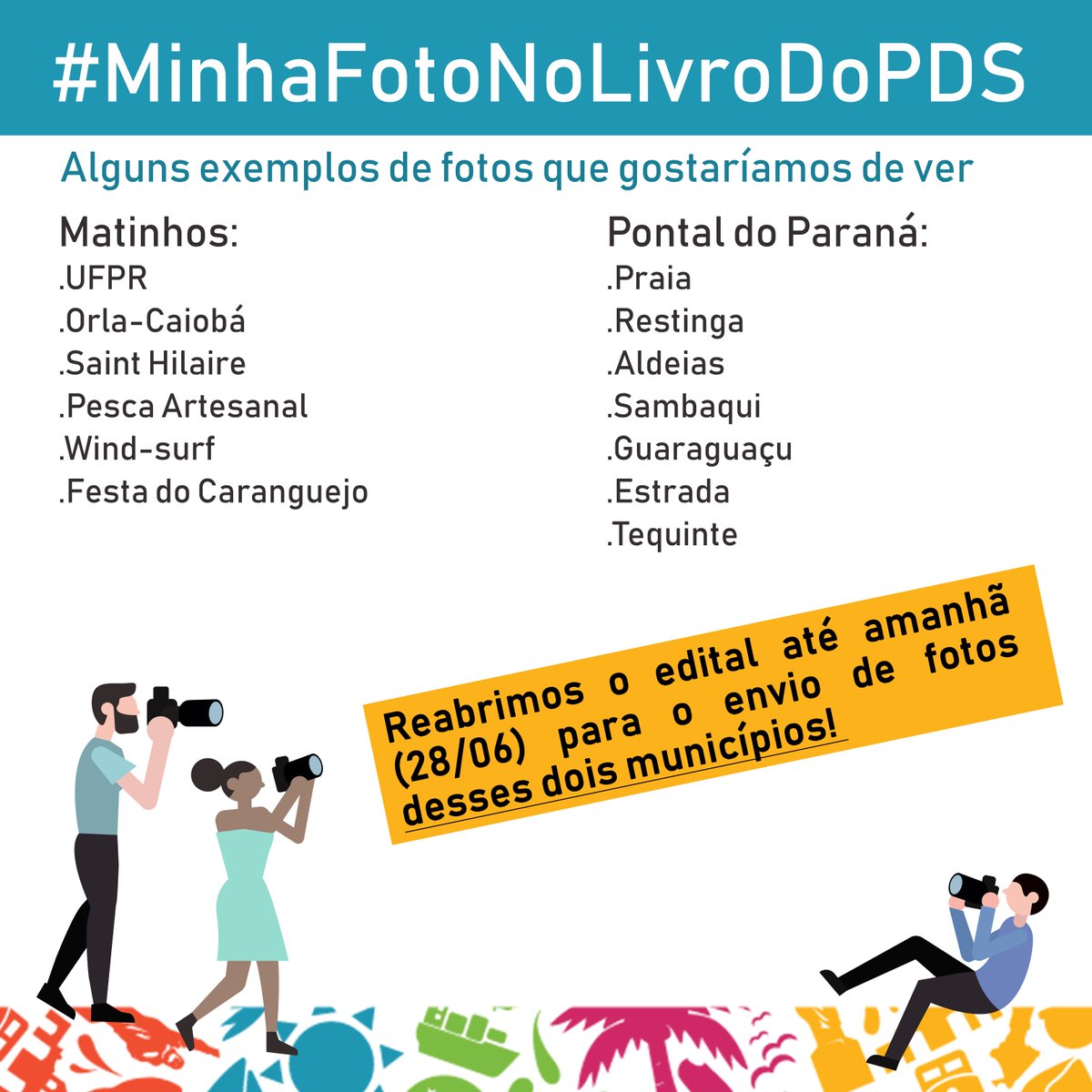 Se você tem alguma foto bacana de Pontal ou Matinhos, e gostaria de vê-la publicada no livro do PDS, envie para o email pdslitoral.participacao@gmail.com com o título "MINHA FOTO NO LIVRO DO PDS - MATINHOS E/OU PONTAL"