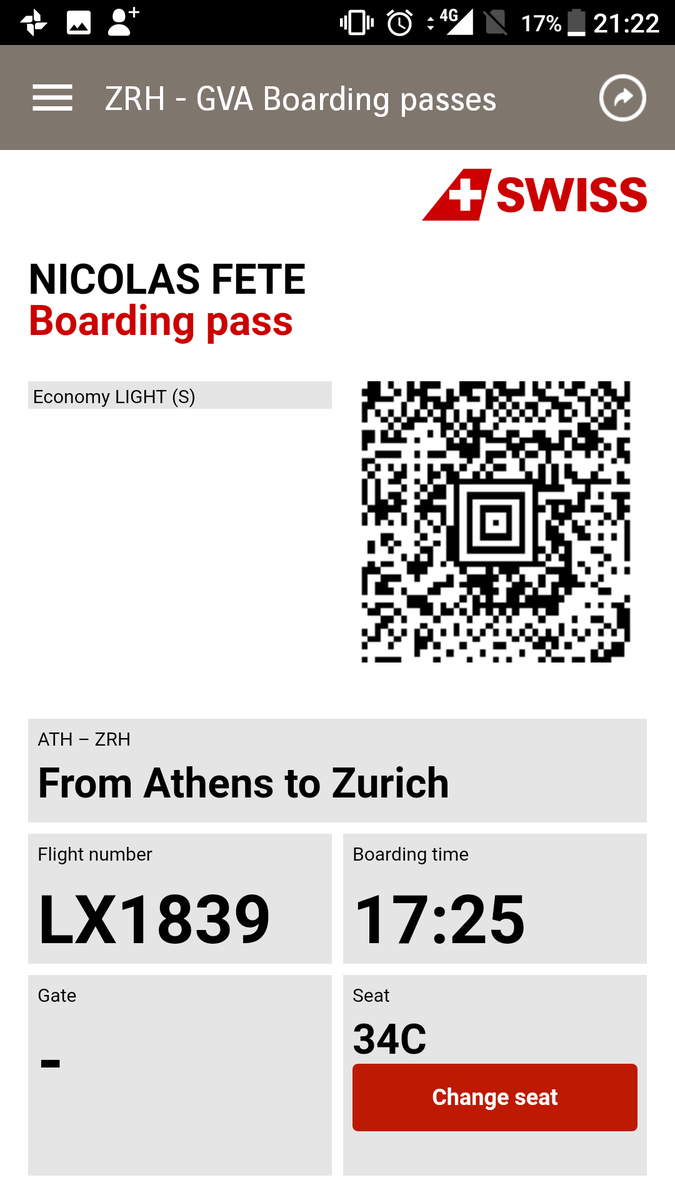 nicolasfete's tweet photo. @swissairlines guys, your app definitely a cache problem! Keep displaying previous boarding pass! https://t.co/KHPodb7E6W