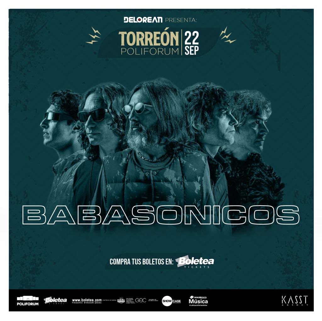 babasonicos's tweet photo. ¡Torreón, México!
Muy contentos de anunciar que el 22 de septiembre estaremos junto a @CamiloVIImx en @poliforumtrc 
Consigue tus tickets por ​https://t.co/vs0B3DXrMc
¿Nos vemos?
#Babasonicos #TourDiscutible https://t.co/rJxxwA8Of3