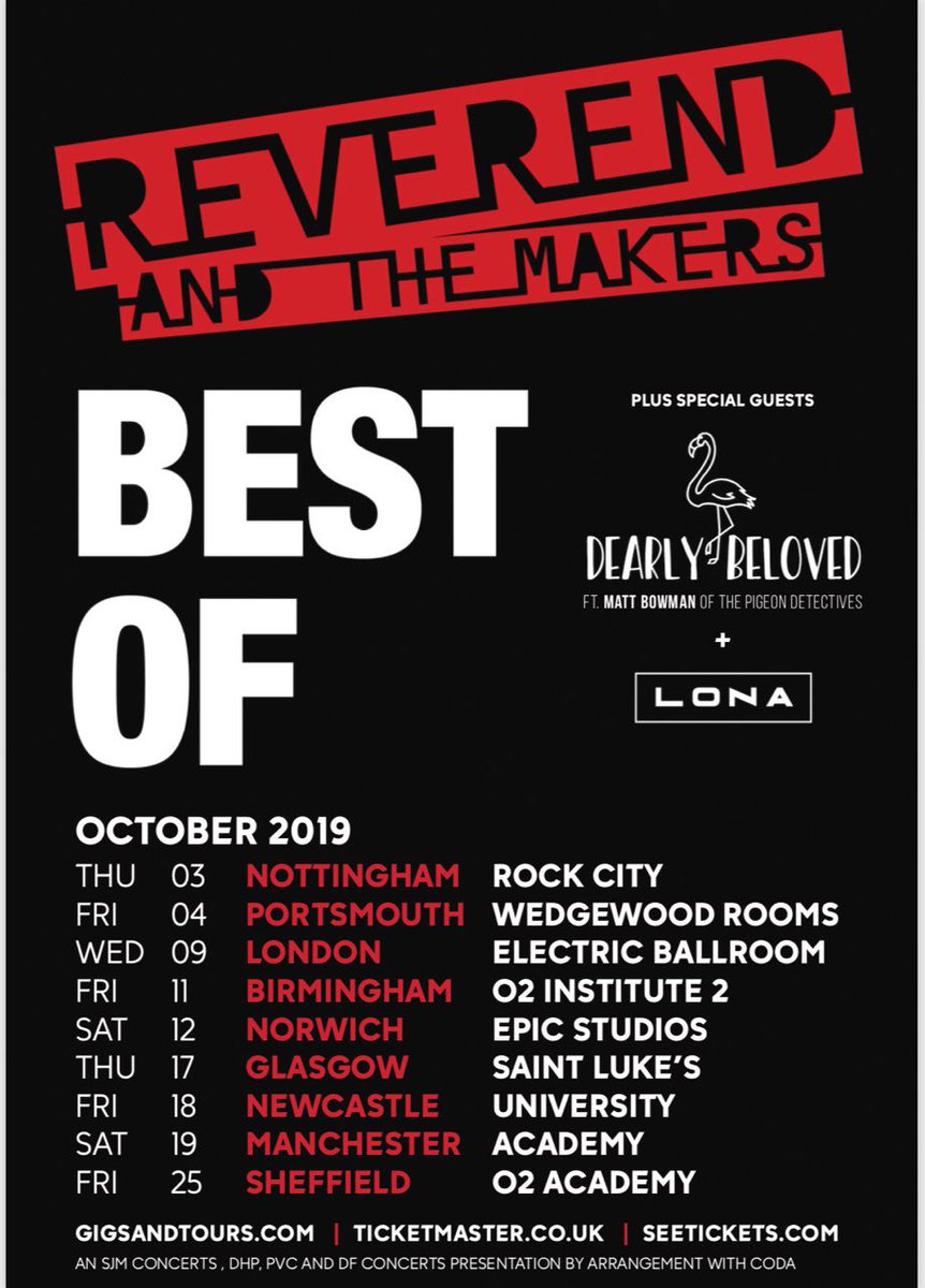 Reverend_Makers's tweet image. Alright #revarmy R8 pleased to announce that @PIGEON_MATT of The Pigeon Detectives will join us as main support on our October tour dates with his new band @DEARLY_B_BAND 🙌

Also joining us are Liverpool band LONA @wearelona 👊

Tkts going fast👇👇👇
bit.ly/RevMakersTour