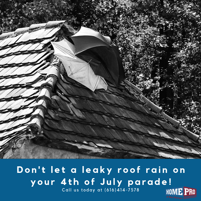 HomeProMI's tweet image. The fourth of July is right around the corner! If you are worried about a leak in your roof, give us a call today! With Michigan's never ending rainy season, no one wants to worry about a roof repair during a holiday. Let us help you 🌂