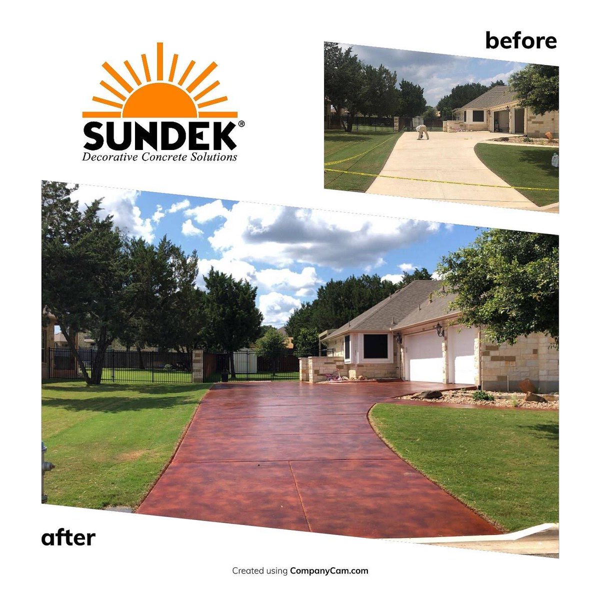 SundkSanAntonio's tweet photo. Stunning before and after transformation to this driveway and walkway with SUNDEK SunStain.

#sundeksa #driveway #walkway #steps #sundeknation #thursdaytransformation #exteriorstyle #sanantonioconcrete #localbusiness #summer #stainedconcrete #outdoorliving #concreteresurfacing https://t.co/gS0HN02NCf