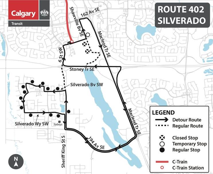 calgarytransit's tweet photo. #CTRiders #Route402 Beginning Saturday, June 29 at 06:00, and continuing until Sunday, June 30 at 22:00, Sheriff King St S will be closed south of Stoney Trail. This is to accommodate paving work related to the Southwest Ring Road project. https://t.co/JwRDQIJ2Zw