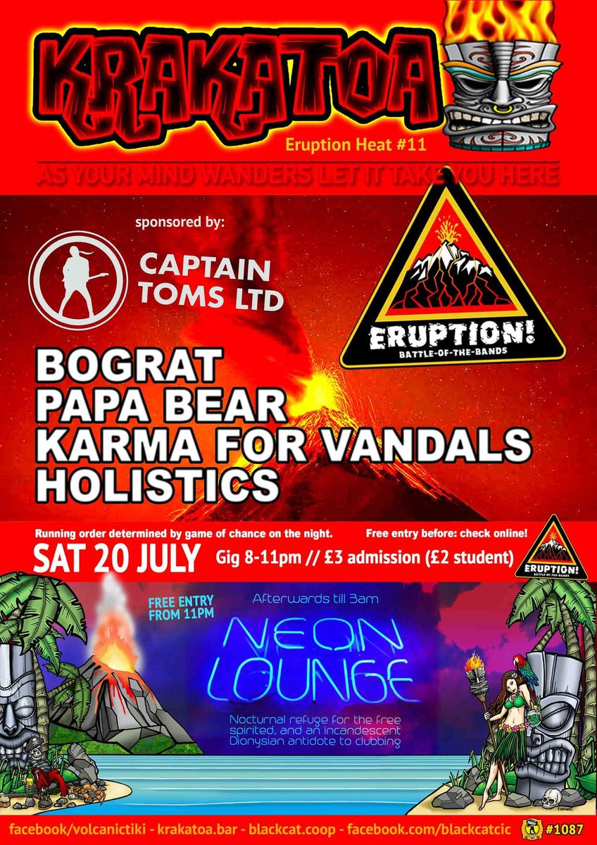 Join us and our mates in Holistics Papa Bear and Bograt on the 20th of July at Krakatoa for Battle of the Bands! We can't wait to play Aberdeen again (our first show there in a good few months!) Event link down below:

facebook.com/events/5447848…