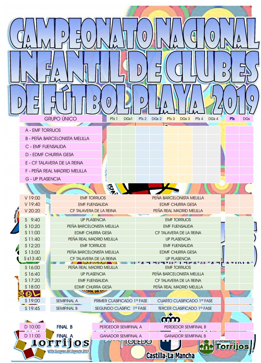 Nuestro equipo de fútbol playa disputa este fin de semana el Campeonato Nacional Infantil de Clubes en Torrijos (Toledo) ⚽🏝️🏟️
¡Vamos <a href="/edmfchurra/">E.D.M.F. Churra</a> <a href="/edmfchurrabases/">E.D.M.F. Bases Gesa Churra</a> !