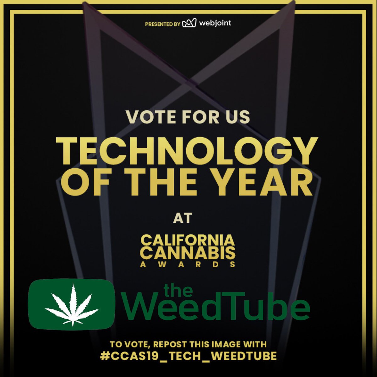 TheWeedTubeApp's tweet photo. Attention #cannabiscommunity!! We are up for technology of the year at the CCAβs! Please help us take home the award by voting online https://t.co/n7i2tT5yIf or simply reposting this with these hashtags #CCAs2019 #WebJointCCAs2019 #ccas_tech_weedtube
Thank you everyone!! ππ https://t.co/gUVdFptg6z