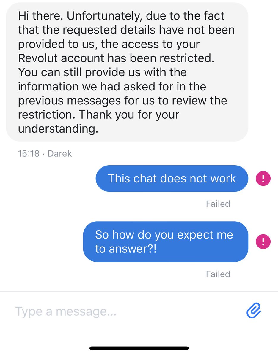 Nikola Paul Chmel (@_nikola_) on Twitter photo <a href="/RevolutApp/">Revolut</a> How do you expect someone to answer if your chat is broken?! 🧐 <a href="/RevolutApp/">Revolut</a> How do you expect someone to answer if your chat is broken?! 🧐