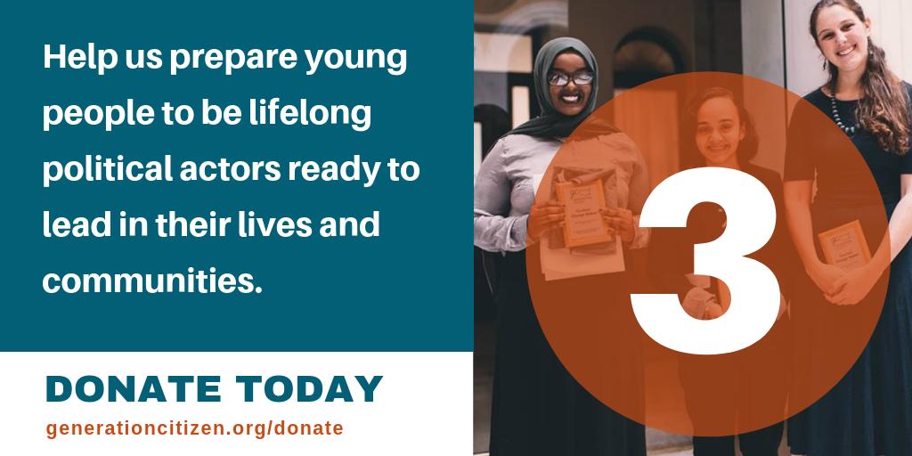 gencitizen's tweet image. GC is on track to reach our goal of educating 30,000 students nationwide in the coming school year, but we need your continued support. Help us finish our fiscal year strong by making #MatchingGift today. Only 3 days left to #DoubleYourImpact. 
generationcitizen.org/donate/