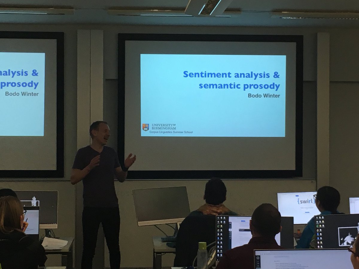 FlorentPerek's tweet photo. A cheerful ⁦@BodoWinter⁩ gives us a new take on a #corpuslinguistics classic! #ccrss2019 ⁦@CCR_UoB⁩ ⁦@Eng_Lang_UoB⁩ https://t.co/l4ttxXPTt7