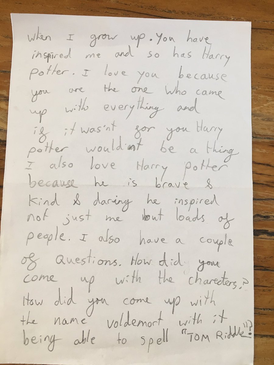 RobynEWHughes's tweet photo. Dear @jk_rowling my daughter wrote the attached and I couldn’t bear to part with it! Sending this into the ether to you with our very best wishes! https://t.co/AjFLrlT4Fl