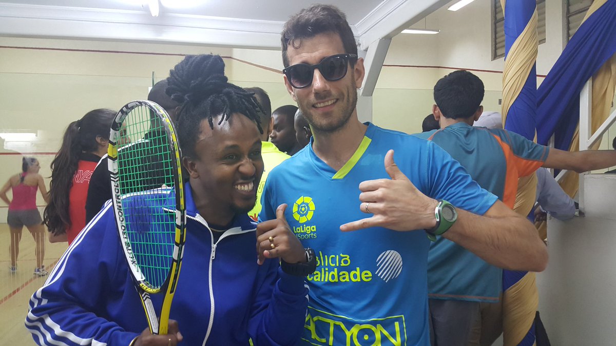 WorldSquash's tweet photo. Performing artist @antoneosoul joins @golansquash to soak up the action @NC_Squash as #WSFAmbassadors https://t.co/bf71ofp1BE