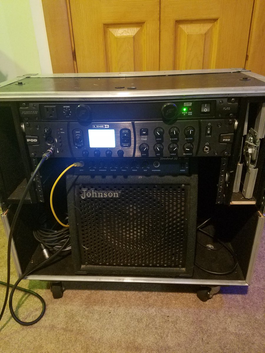 BruceKmusic's tweet photo. Built myself a little mobile practice station😂 just plug and play🤘(wouldn't mind an amp upgrade though) @Line6 @FurmanPower #line6 #podhd #podhdpro #furman #guitar #guitarist #guitarrig #amp #musician https://t.co/5CrR8828Kn
