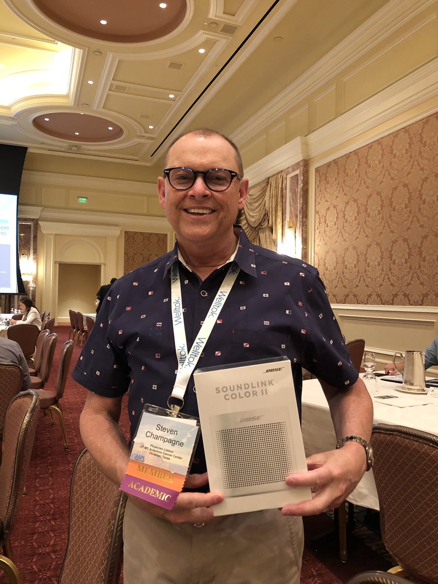 AshAlexander44's tweet photo. My lucky colleague Steve Champagne had his name drawn this morning at #AAPLSLC2019! Way to go @SC_MDAnderson! @PhysRelations @AAPL_Network https://t.co/GHy99eWp4N