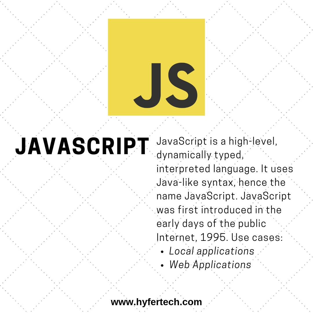 HyferTech's tweet image. Understanding your #techstack for the next project is crucial.If you come from a non-technical background,it can be very confusing. Hyfer Technologies would love to share our knowledge of some popular programming languages.Topic of the today is #js #techstackthursday #hyfertech