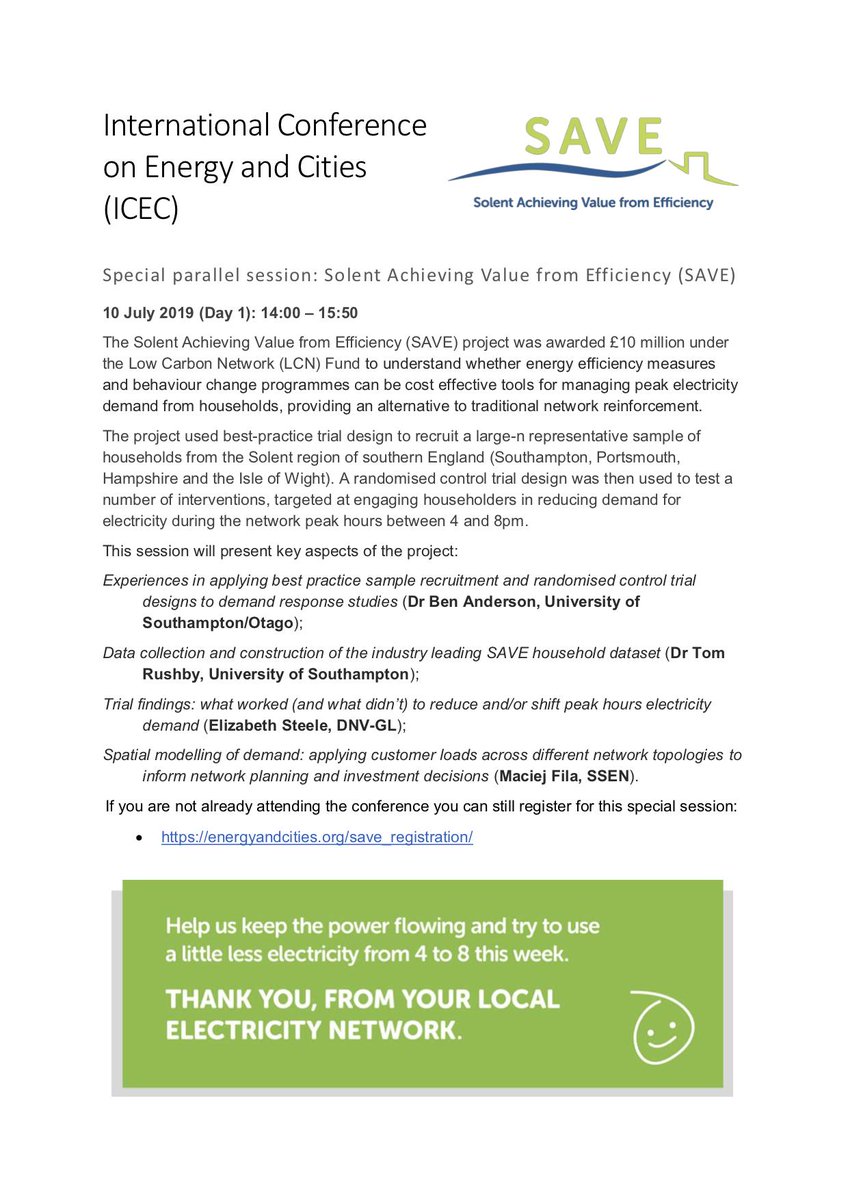 dataknut's tweet photo. #save #lcnf @ofgem project on value of #demandResponse & #energyEfficiency in managing #peak. Special 'what we did and what we learnt' session at @EnergySoton's #icec2019 conf 10/7 with @tom_rushby @ProfBahaj @pab_james @ssencommunity & @DNVGL Reggo: https://t.co/jH7iQrDXOF go4it https://t.co/L92xXpppLA