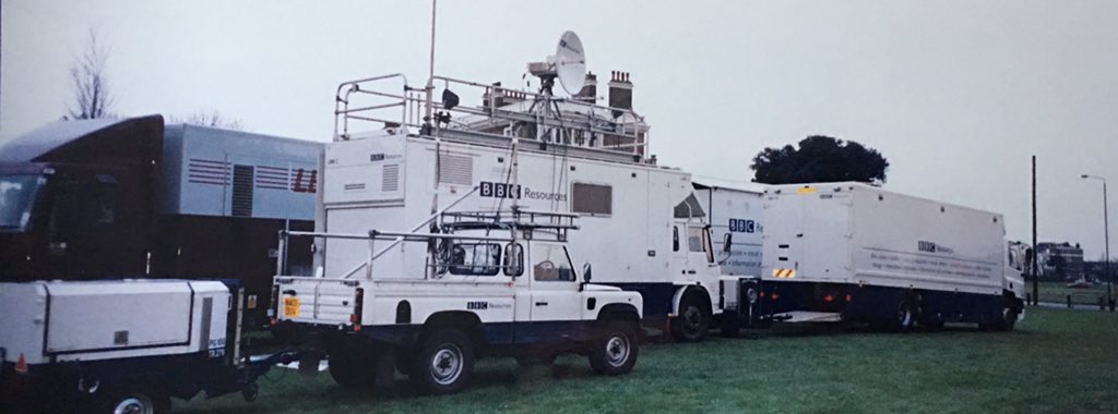 stevechalles's tweet photo. Archive OB Pics - 1: BBC Outside Broadcasts at Blackheath for the start of the London Marathon in late 1990’s - DMCCR and support vehicles in BBC Resources livery #BBCOB https://t.co/ccWK5d6J5S