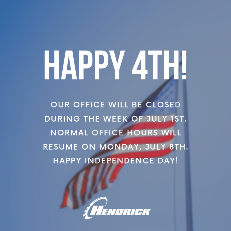 hendrickmfgcorp's tweet photo. 👋 Hey folks! This is just a reminder that we will be closed next week for the July 4th holiday. Our regular office hours will resume on Monday July 8th. Have an amazing 4th of July everyone! 🇺🇸 https://t.co/n7p3HoBajg
