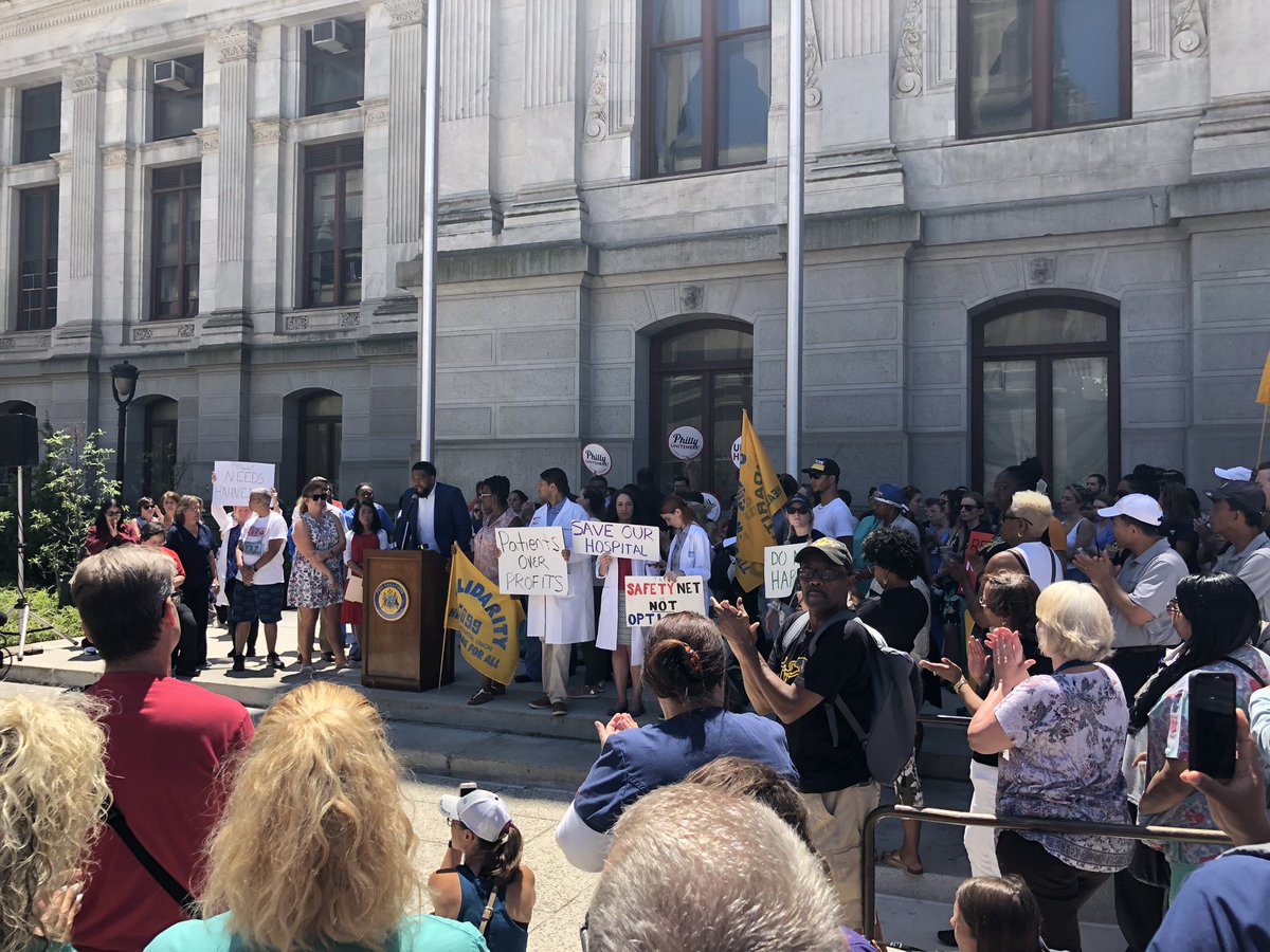 PA_Spotlight's tweet photo. Chris Woods from @1199CNUHHCE lays out next steps to #SaveHahnemann. Says conversations ongoing with state officials and asks for community help. https://t.co/7RYQJVtq85