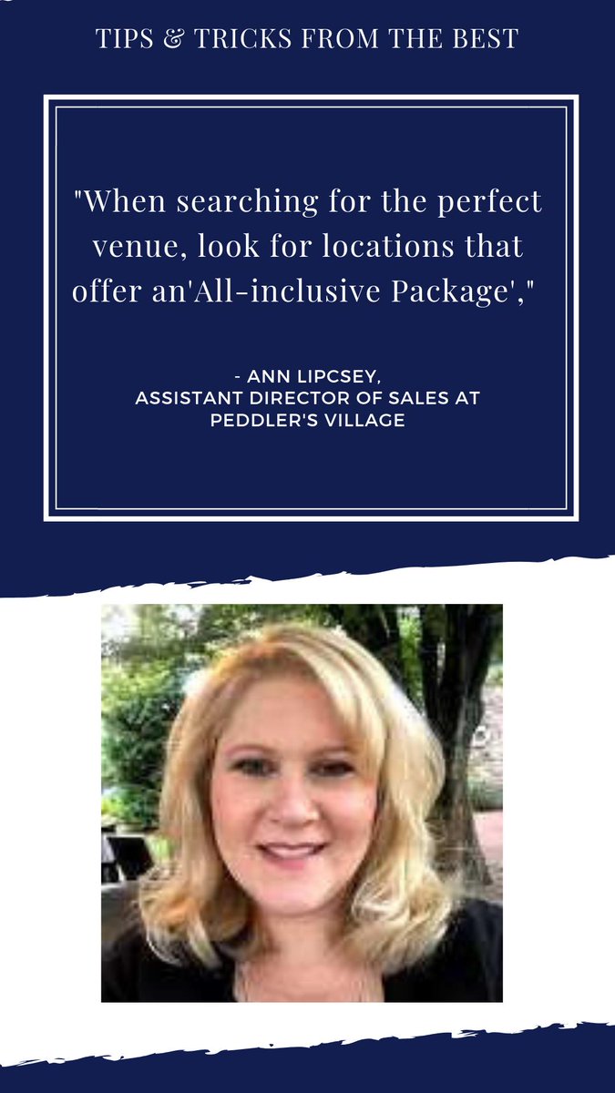 "Look for an All-Inclusive Package. While a DYI wedding sounds like it will save you $$, by the time you order a tent, linens, china, flatware, glasses, tables, chairs, food, beverage and servers, you might be spending more than a catering package," says Ann of @villageinsider