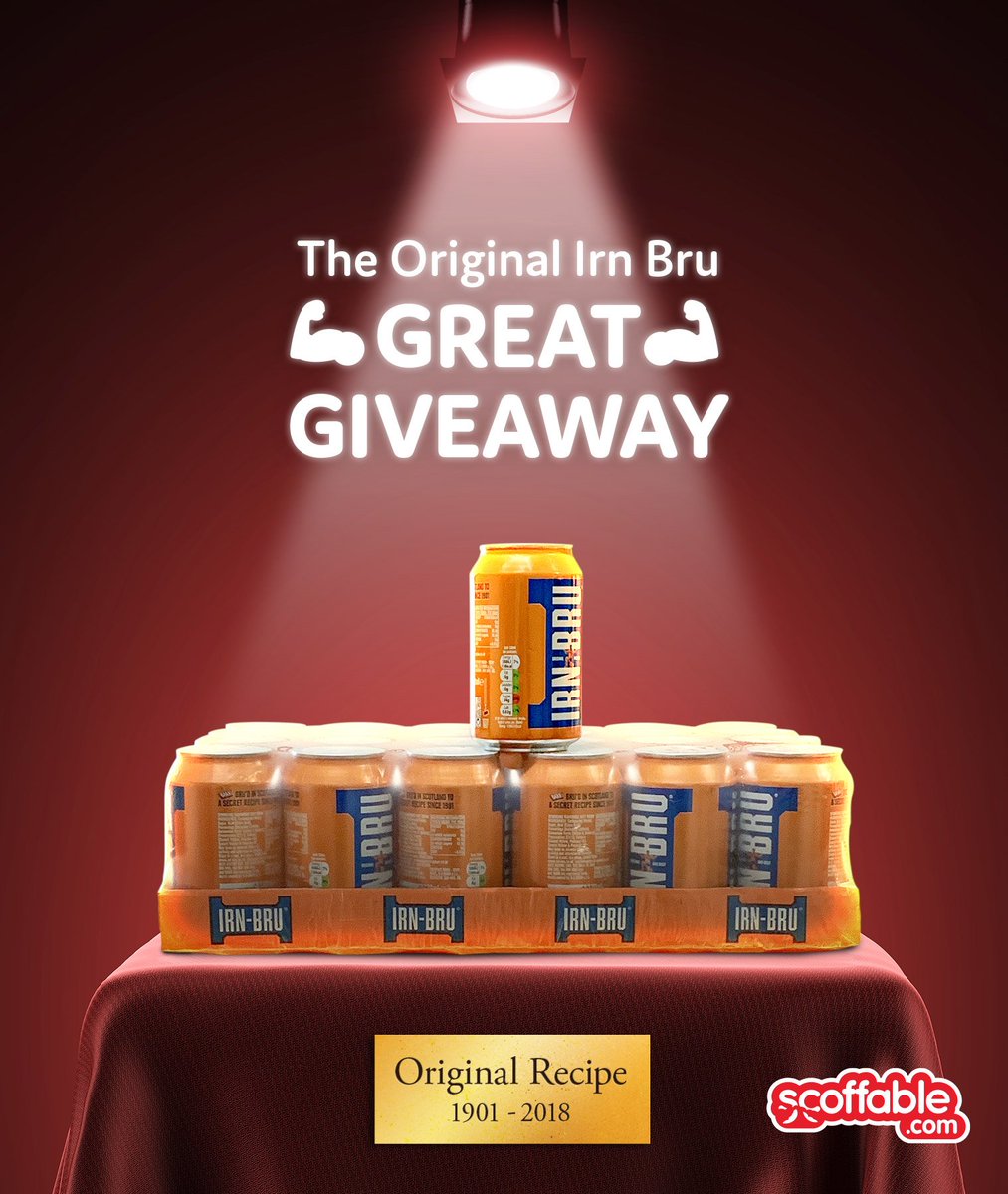 Scoffable's tweet photo. We have a 24-pack of ORIGINAL IRN BRU cans to give away! To win, all you need to do is RT this post and follow us.

Closing date is midnight on the 2nd of July (cans expire on End July 19). We'll pick a winner the following day. Good luck! #IrnBruGreatGiveaway https://t.co/7nzV2e5hyE