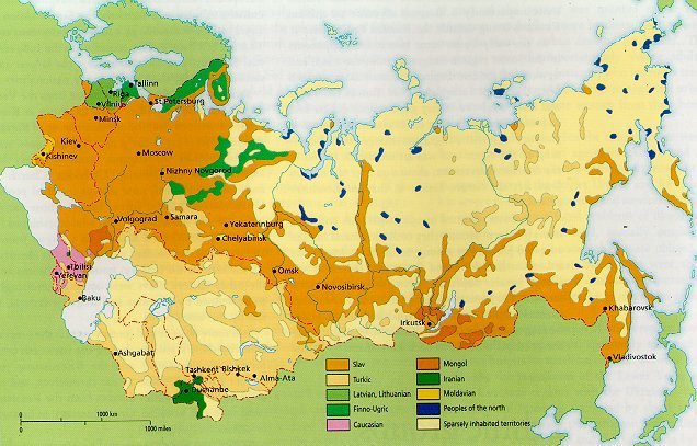 SSCB'nin etnik atlasına göre Türkler ve Ruslar SSCB'nin en etkili topluluklarıdır.