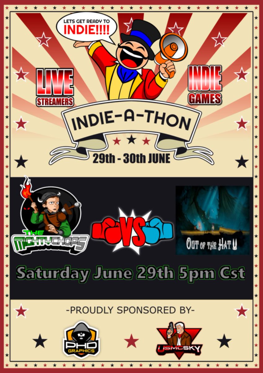 Themightychops's tweet photo. Hey there adventures Saturday I'll be hanging out with #TeamSkyju for the Summmer #indieathon Come by and hang out My start time is 5 pm! I'll be playing @NotAnHandle #Outofthehat Come by hang out. #indiedev #indiegames @gameralphabeta @RazorsEdge_org @DannyDSC1 @IndieVideoGames https://t.co/5VE08fr2Pi