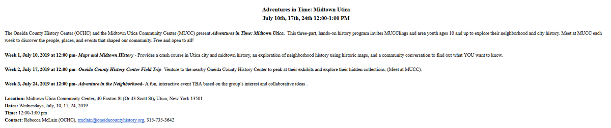 UticaCollegeCHR's tweet photo. Please see this info about an upcoming event at the Oneida County Historical Center on July 10th! #localhistory #history https://t.co/ZySBYsohxW