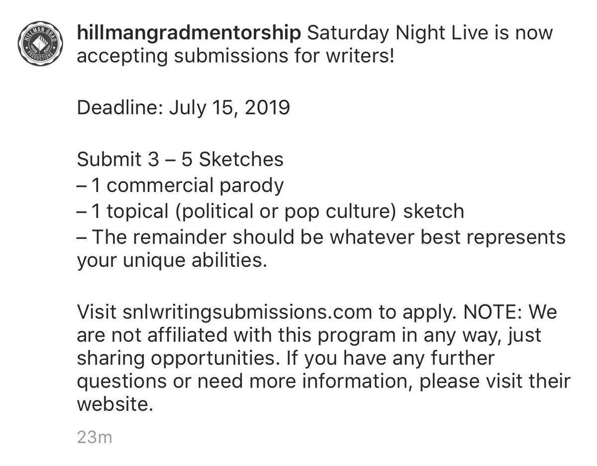 Hey guys <a href="/nbcsnl/">Saturday Night Live</a> is accepting Writer submissions. Go go go! <a href="/ReignyDayJobs/">ReignyDayJobs</a> #reignydayjobs #blkcreativesjobs