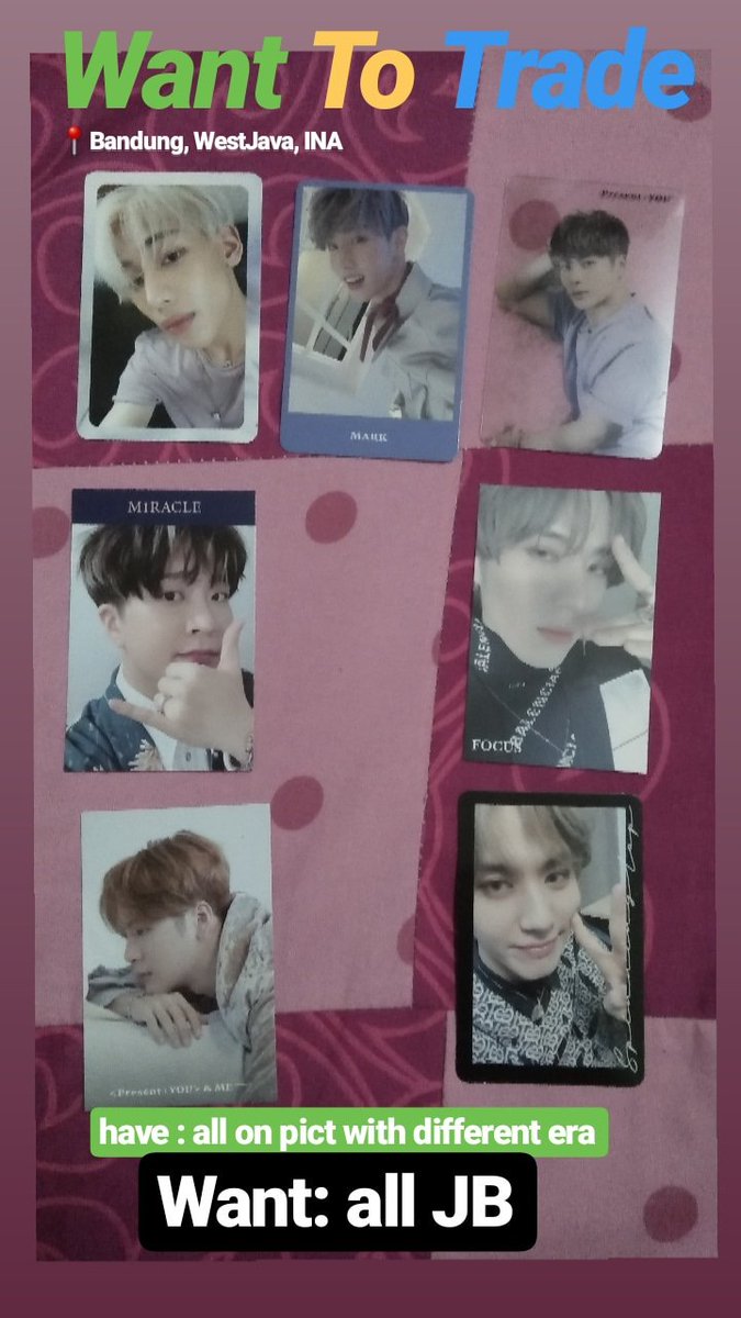 WTT INA ONLY

have : all in pict
want : allJB with same era.

<a href="/GOT7_INA/">GOT7 INA</a> <a href="/got7fanservice/">got7fanservice</a> <a href="/GOT7Trade_INA/">GOT7 Trade</a> <a href="/got7_trade/">Got7_trade</a> <a href="/GOT7trading/">GOT7 Trading Cards</a> <a href="/IGOT7Trading/">IGOT7 Trading Space</a> 
#GOT7
#GOT7WORLDTOUR 
#GOT7_KEEPSPINNING 
#GOT7_SPINNINGTOP