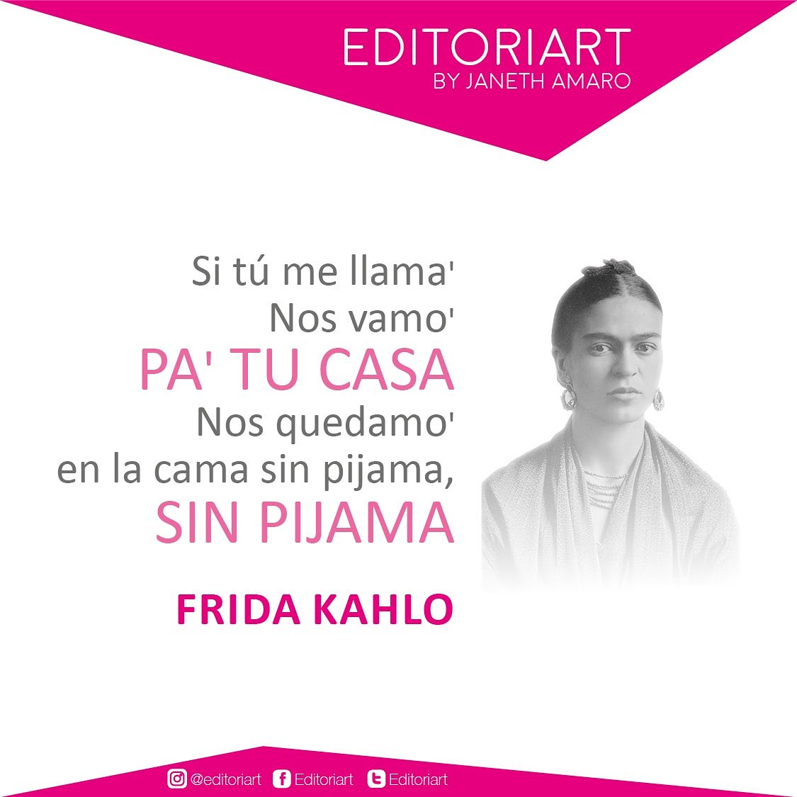 editoriart's tweet photo. ¡Sólo para conocedores del buen arte!
#Frida #FridaKahlo #arte #frases #creativos #diseño #diseñografico #meme #literatura #pintura #CDMX https://t.co/IGA7azePjL