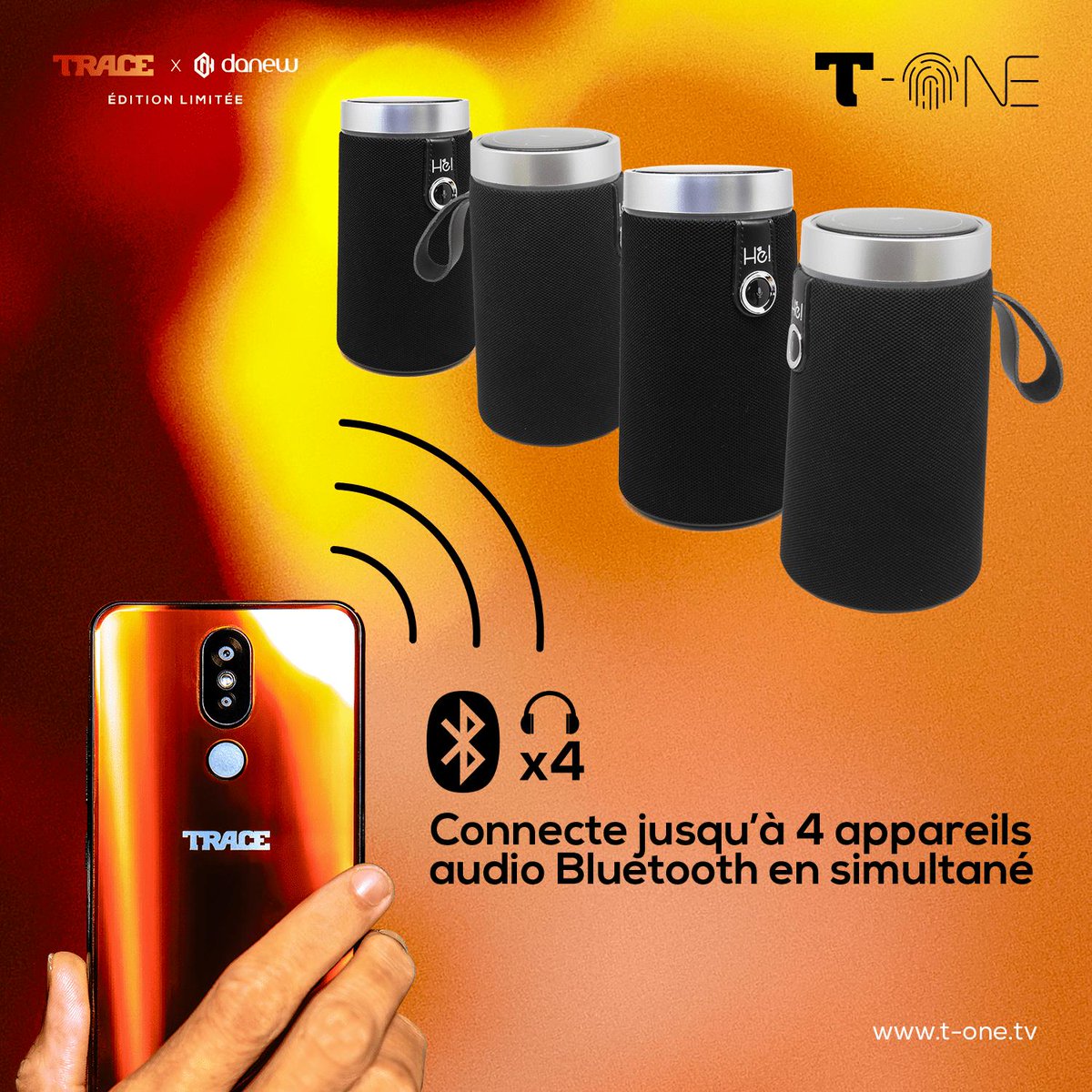 danew_mobile's tweet photo. Fonctionnalité très rare dans le monde des smartphones, le Bluetooth Multiplay vous permet de diffuser la musique jouée par votre T-One sur plusieurs enceintes en même temps 🔊  
De quoi créer une ambiance parfaite pour une petite soirée entre amis  ☀️ 🍖 https://t.co/KolyuQ2CiJ