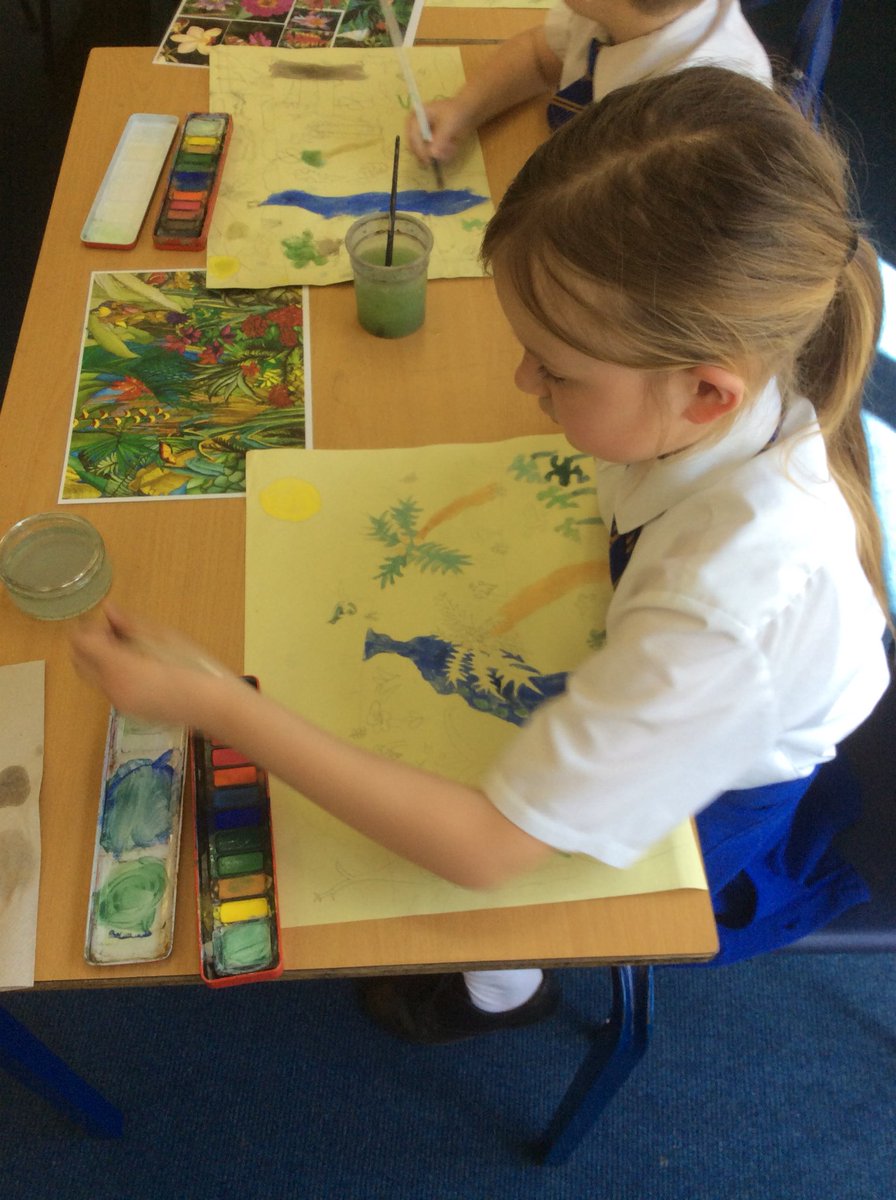 Some really fantastic painting today as the children (mostly) completed their rainforest paintings today with Mr Jones. It was f@scinating to learn about how to prevent bleeding of colours when shading and how it’s important to have enough water on brushes. Tx Mr Jones.