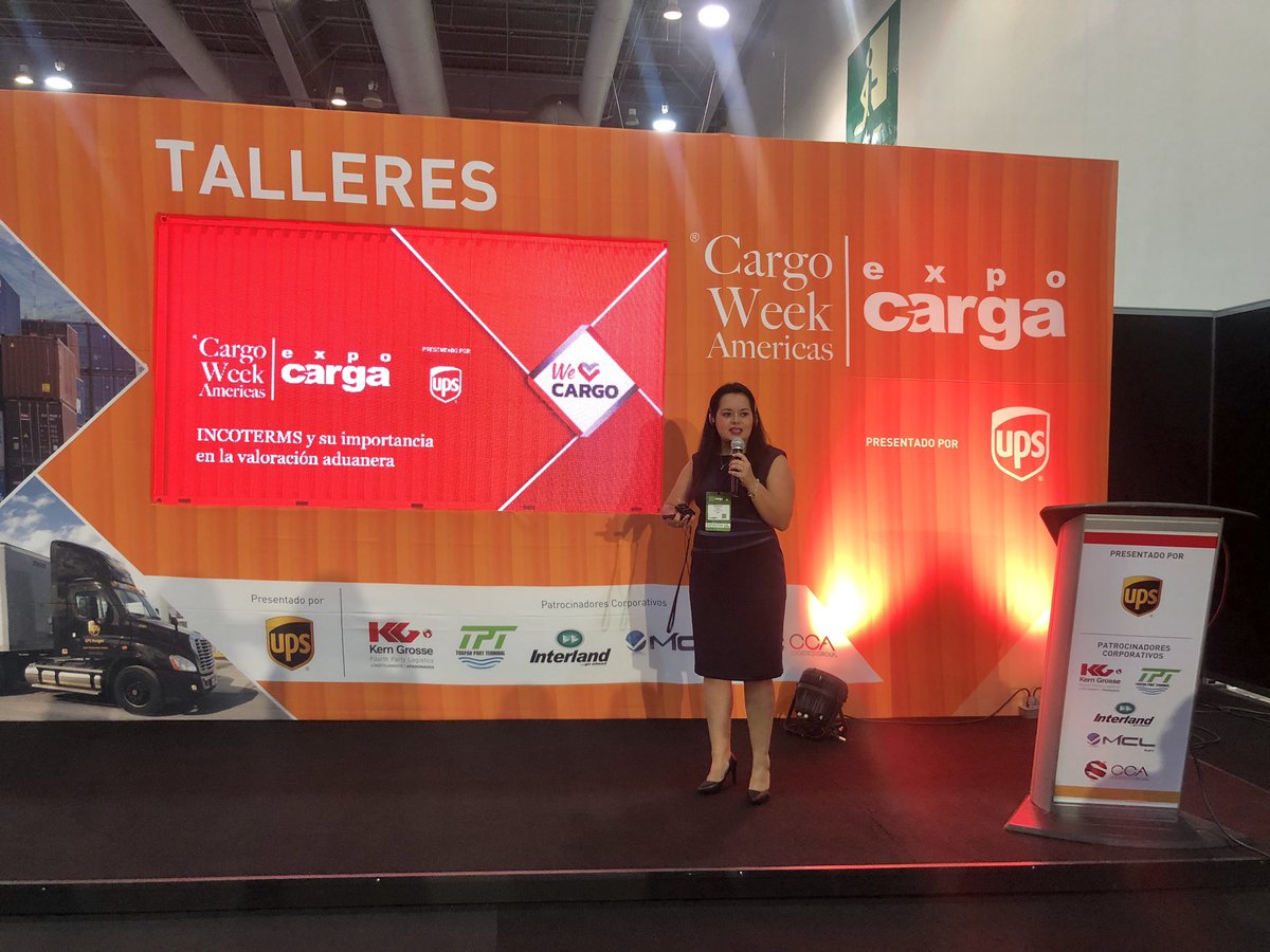 UPSMexico's tweet photo. Conoce los términos de comercio internacional más importantes al momento de exportar, de la mano de Adriana Romo de UPS y Christopher Moreno de @STTAS_US, en la conferencia “Incoterms y su importancia en la valoración aduanera”, desde el Salón de Talleres. #ExpoCarga2019 https://t.co/gm02rWWrHt