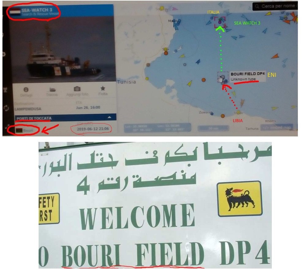 Wikileaks_Ita's tweet photo. Secondo #VesselFinder, la #seawatch3 , prima di arrivare a #Lampedusa, il 21 Giugno ha toccato il porto di #BouriField #Libia..piattaforma petrolifera offshore gestita dall'#ENI..quindi gli scafisti usano le piattaforme come punti di rilascio ?
https://t.co/r8WDRNMOAO https://t.co/Q8iHH74x63