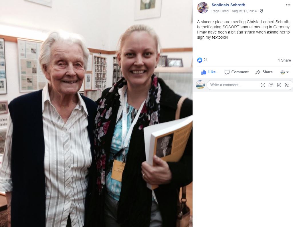 prny_pc's tweet photo. #TBT #ThrowBackThursday 
Marissa M. Muccio meeting Christa-Lenhert Schroth herself during a 2014 @SOSORTgroup meeting in Germany.

#ScoliosisAwarenessMonth #PhysicalTherapy #AIS #Scoliosis #SchrothMethod #ScoliosisSpecificExercises #JuvenileScoliosis #cureAIS #KnowledgeIsKey https://t.co/6x2sJWAnkH