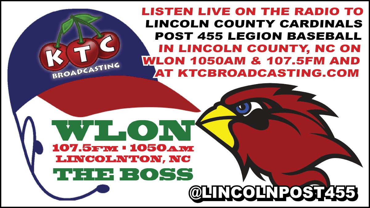 Listen Live to American Legion baseball TONIGHT on WLON &amp; KTCbroadcasting.com 6:45pm Mint Hill @ Lincoln County with announcers Ken Link and Tim Johnson <a href="/WLON1075FM1050A/">WLON 107.5FM & 1050AM</a> <a href="/NCLincolnCounty/">LincolnCounty.com</a> <a href="/Bestinsportsnc/">Best In Sports</a> <a href="/LincolnPost455/">LincolnCardinals455</a> #KTCsports #KTCscores
