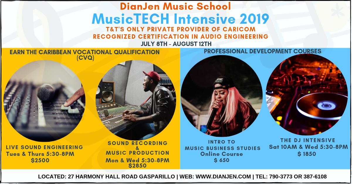 dianjentt's tweet photo. The MusicTECH Intensive 2019- T&amp;T's only privately run- Fully Approved training programme, leading to CARICOM recognized certification in Audio Engineering.- https://t.co/36yrUI7zDs https://t.co/v2lojQOqZ4