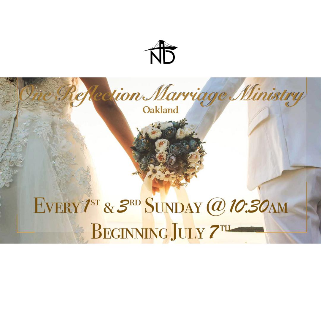 NewDestinyCal's tweet photo. Attention all married and engaged couples, New Destiny Oakland has a fresh and exciting class for you! Join the One Reflection Marriage Ministry every 1st and 3rd Sunday at 10:30am beginning Sunday, July 7th... https://t.co/9v75C6WP9B