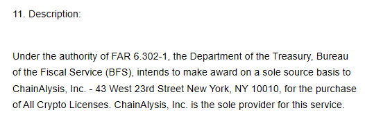 cryptovblue's tweet photo. Much prefer Dept. of Treasury's approach; sole source the damn thing, don't waste ppls time w a "wired" competition; Chainalysis the winner here https://t.co/26CixRFyYz