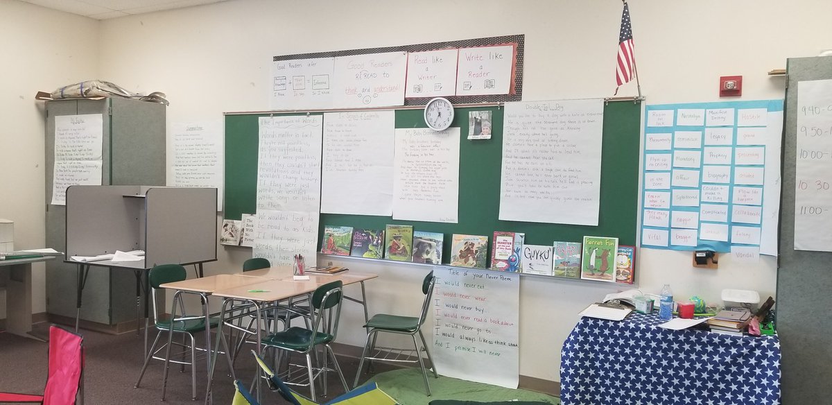 THSCarder's tweet photo. How I'm learning this summer: teaching small group, team teaching whole group, and lots of conversations afterward with professors about data collection. #readlikeawriter #writelikeareader #campreadalot #TCSDSPIRIT19 https://t.co/NlK5iKxAzM