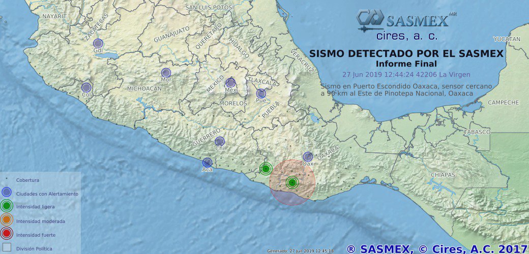 Tuxtla's tweet photo. 🚨 🔔 #Ahora 27 Jun 19 12:45:21 Fin de la deteccion, en espera de 📈 calculo de magnitud, sensores que detectaron: 📍 vía SASMEX - #SafeLiveAlert 🚨 https://t.co/r4z2UBxAU5