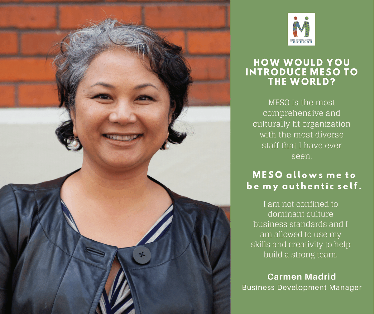 This week we are taking the time to celebrate our staffs and learn more about how they serve the community here at MESO! 🎉

Featuring: Carmen Madrid (Business Development Manager)

Visit mesopdx.org to learn more about organizational services in Portland