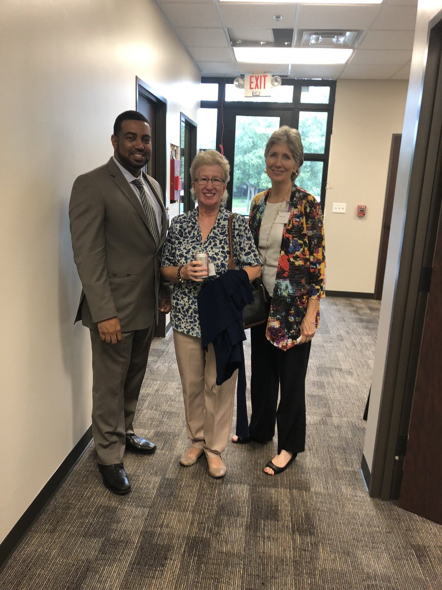 FBCDAO's tweet photo. Fort Bend County District Attorney Brian Middleton with DA Protective Order Coordinator Gloria Reyes and Fort Bend Women’s Center CEO Vita Goodell at their Meet & Greet in their new facilities. #fbcdao #fbwc #itsmorethanthecourtroom https://t.co/yRIFTD0Zlv