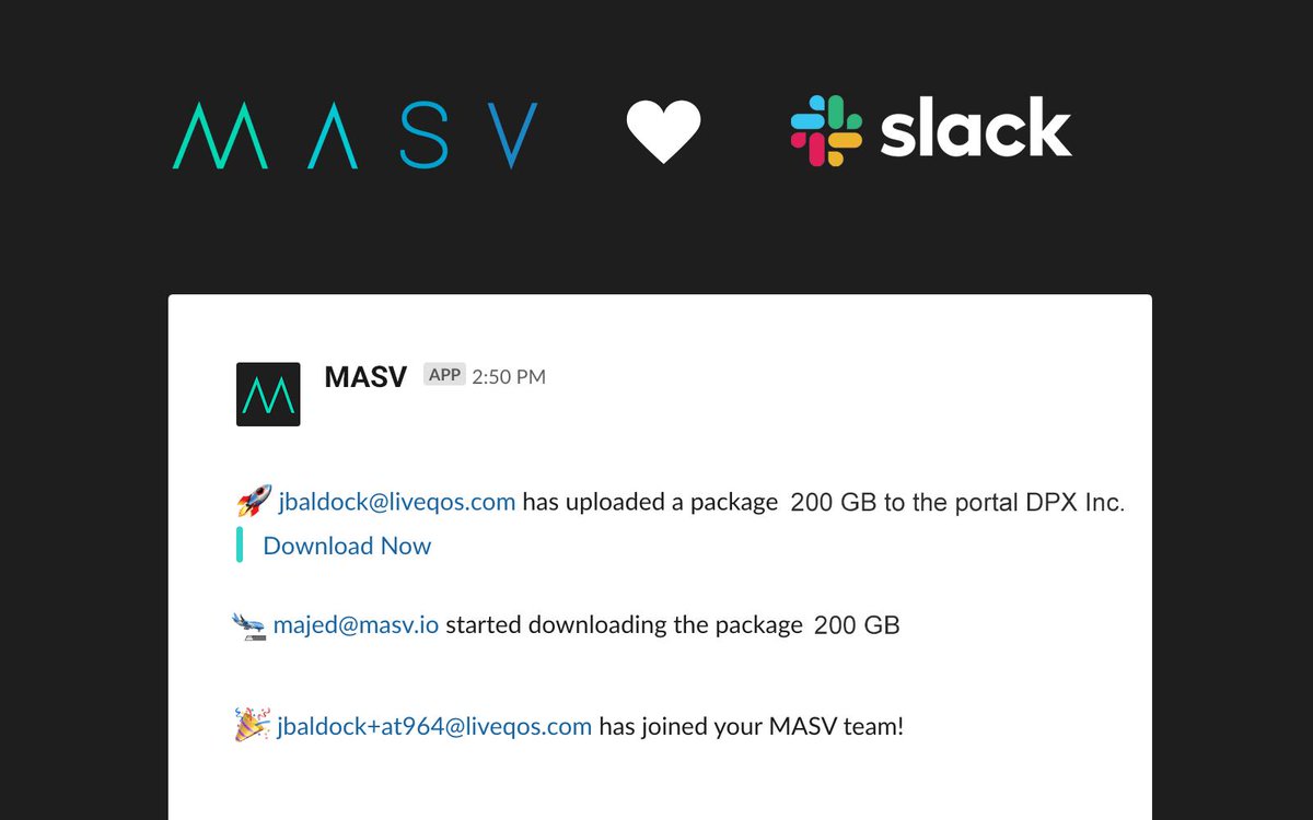 Invest_Ottawa's tweet image. Creative professionals, rejoice! 🎉 Now you can share your time-critical, massive (20GB+) files quickly &amp;amp; reliably thanks to @masvfast&apos;s new integration wtih @slack! Full story at: medium.com/masv/masv-slac…

#IOScaleUp #OttCity #OttBiz #CdnInnovation #CdnTech