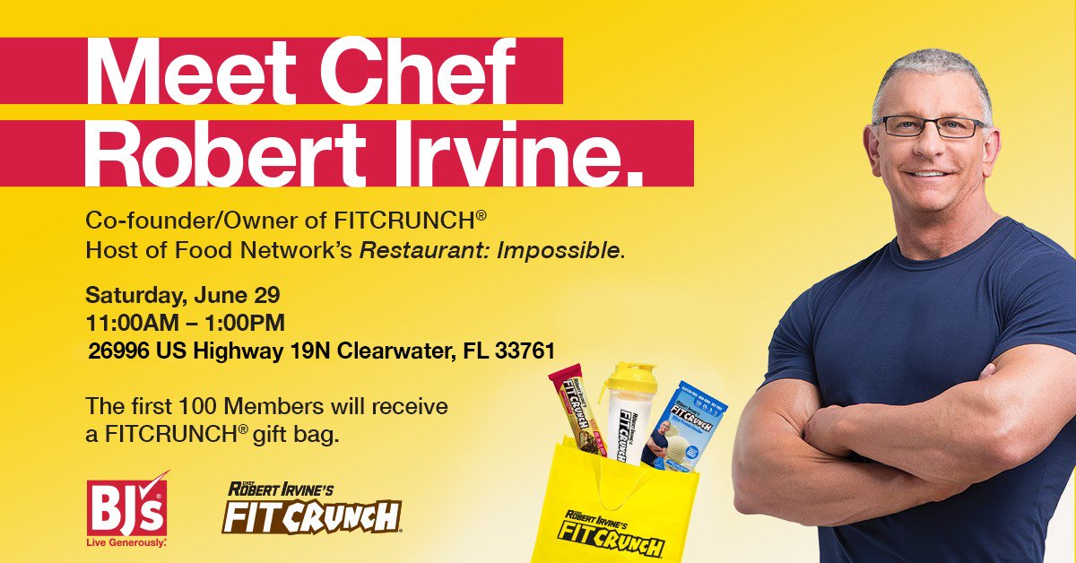FitCrunchBars's tweet image. Hey Tampa! Come meet the @RobertIrvine and get some goodies at BJ's Wholesale Club this Saturday in Clearwater, FL! #fitcrunch #bjssmartsaver #robertirvine #foodnetwork