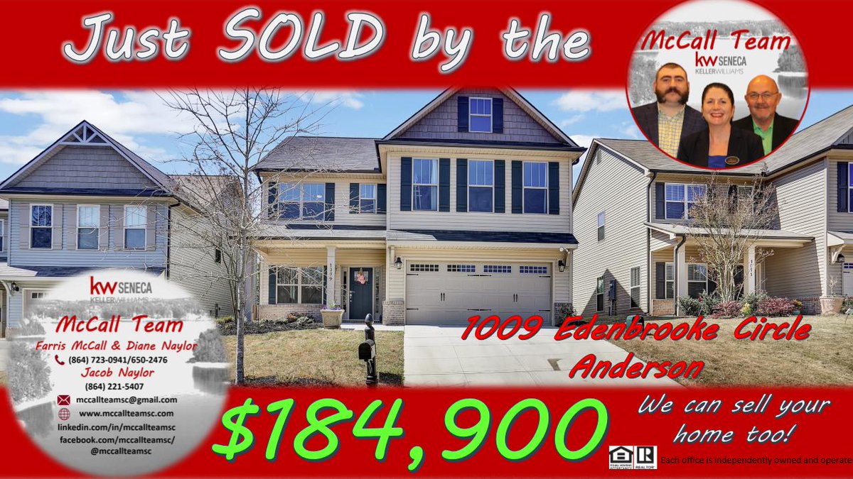 mccallteamsc's tweet photo. One more #sold by the McCall Team!! Great home, great neighborhood! Congratulations to the sellers and the buyers! Give us a call if you're looking to sell! We would love to help you, too.

#mccallteamsc #kellerwilliams #andersoncounty #realestate https://t.co/hcNYuiTPsr
