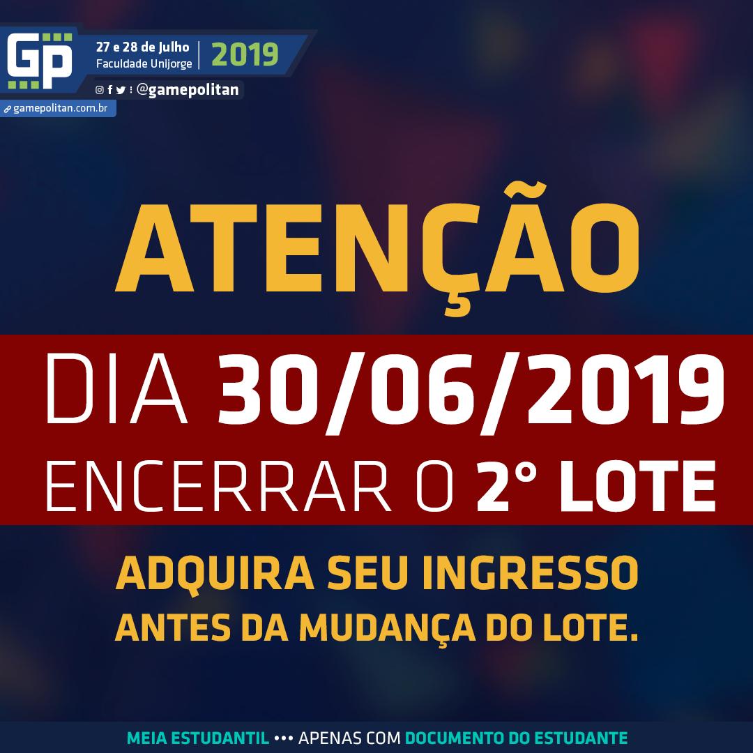 Gamepolitan's tweet photo. 🤯 Os ingressos do 2° Lote já estão esgotando, garanta logo o seu!
Reativa o modo turbo e corra para conseguir logo os seus antes da virada de preços do dia 30/05!
Link em nossa bio.
#2Lote #Gamepolitan2019 #GPSSA19 #DiversaoDesplugada #VemJogar https://t.co/iqkOXmyT0r
