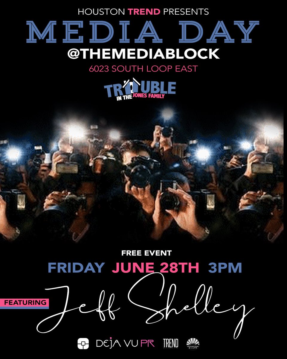 Attention all media @jeffshelley will be holding media day for his Film #TroubleInTheJonesFamily  @themediablock hosted by @houstontrend 🤘🏾 #Houston #HoustonMedia #bloggers #houstonmediaexposure
